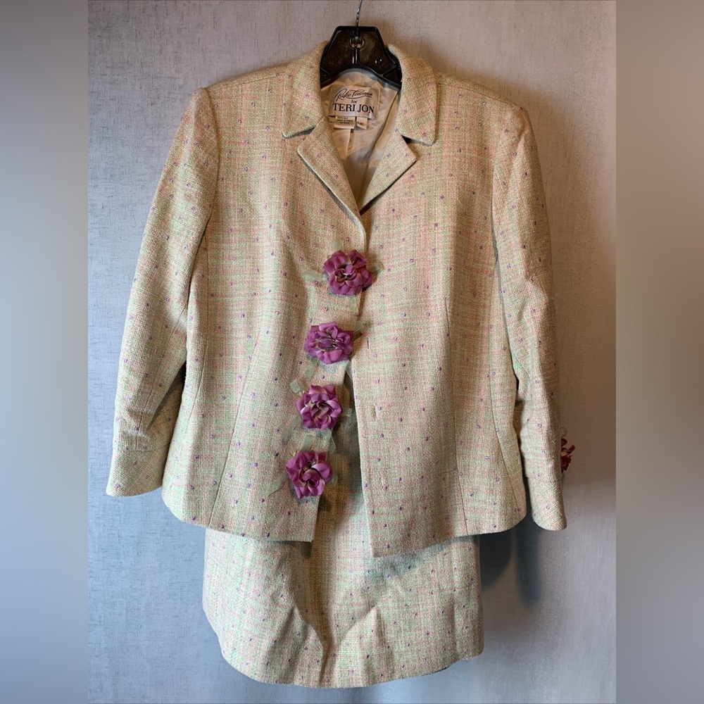 Rickie Freeman Teri Jon Jacket Blazer Skirt Suit Size US 10 Silk Easter Outfit